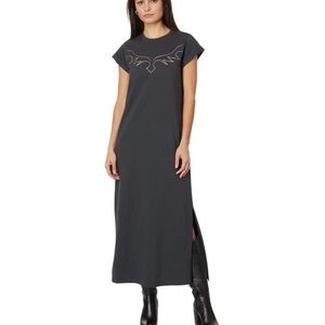 All Saints Charcoal Gray Maxi T-Shirt Dress with Embroidered Chest